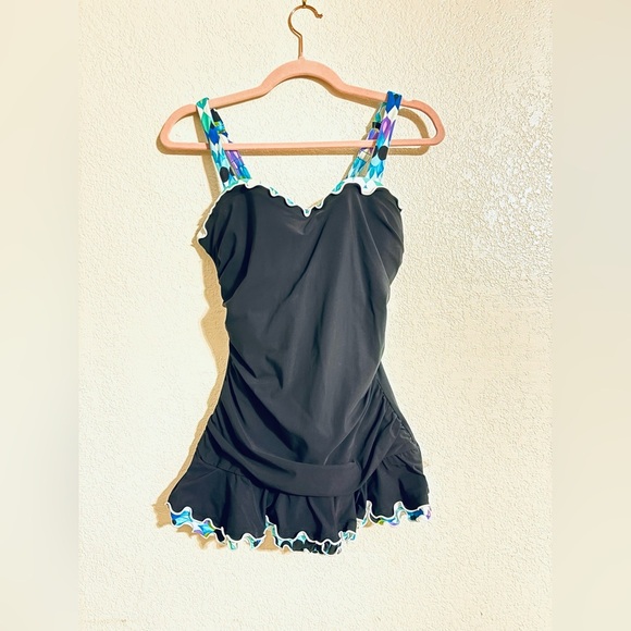 PROFILE BY GOTTEX BACHATA D CUP V NECK SWIMDRESS ONE PIECE SWIMSUIT Sz 10 - Picture 2 of 8